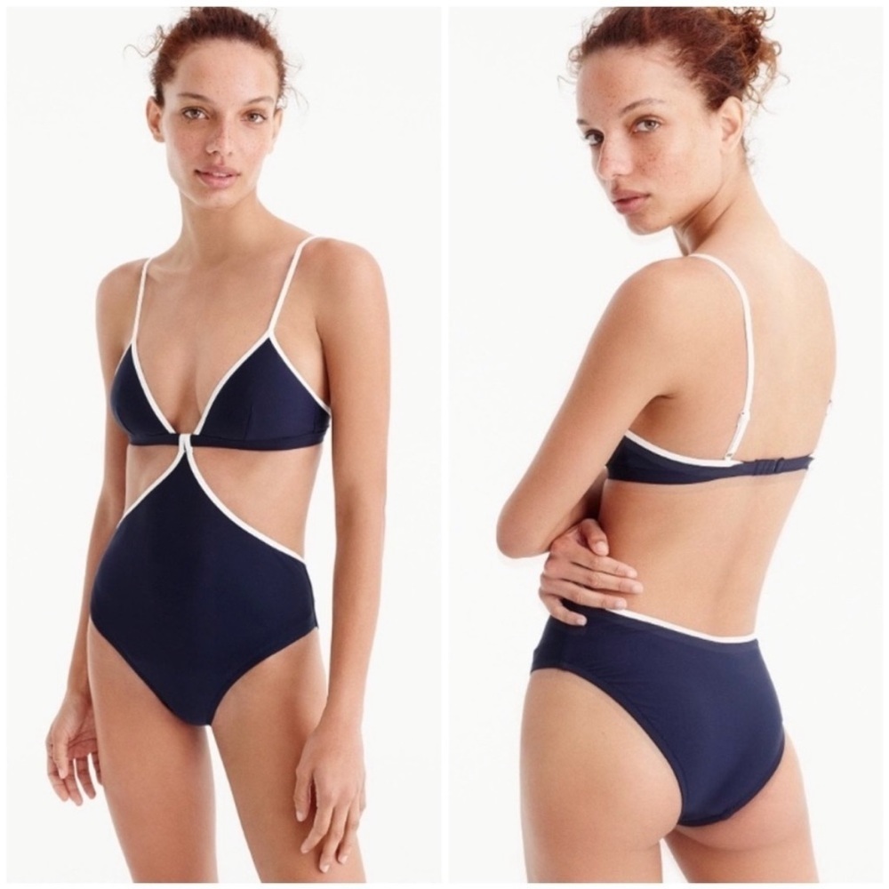 J. Crew Navy and White Cutout One-Piece Swimsuit